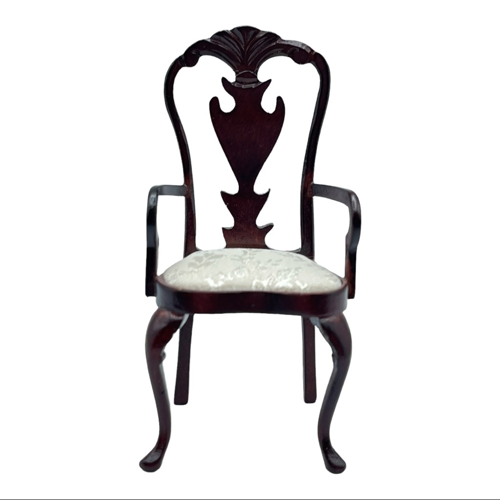 Vtg Bespaq Queen Anne Upholster Ivory Silk Seat Dining Chair Miniature Dollhouse